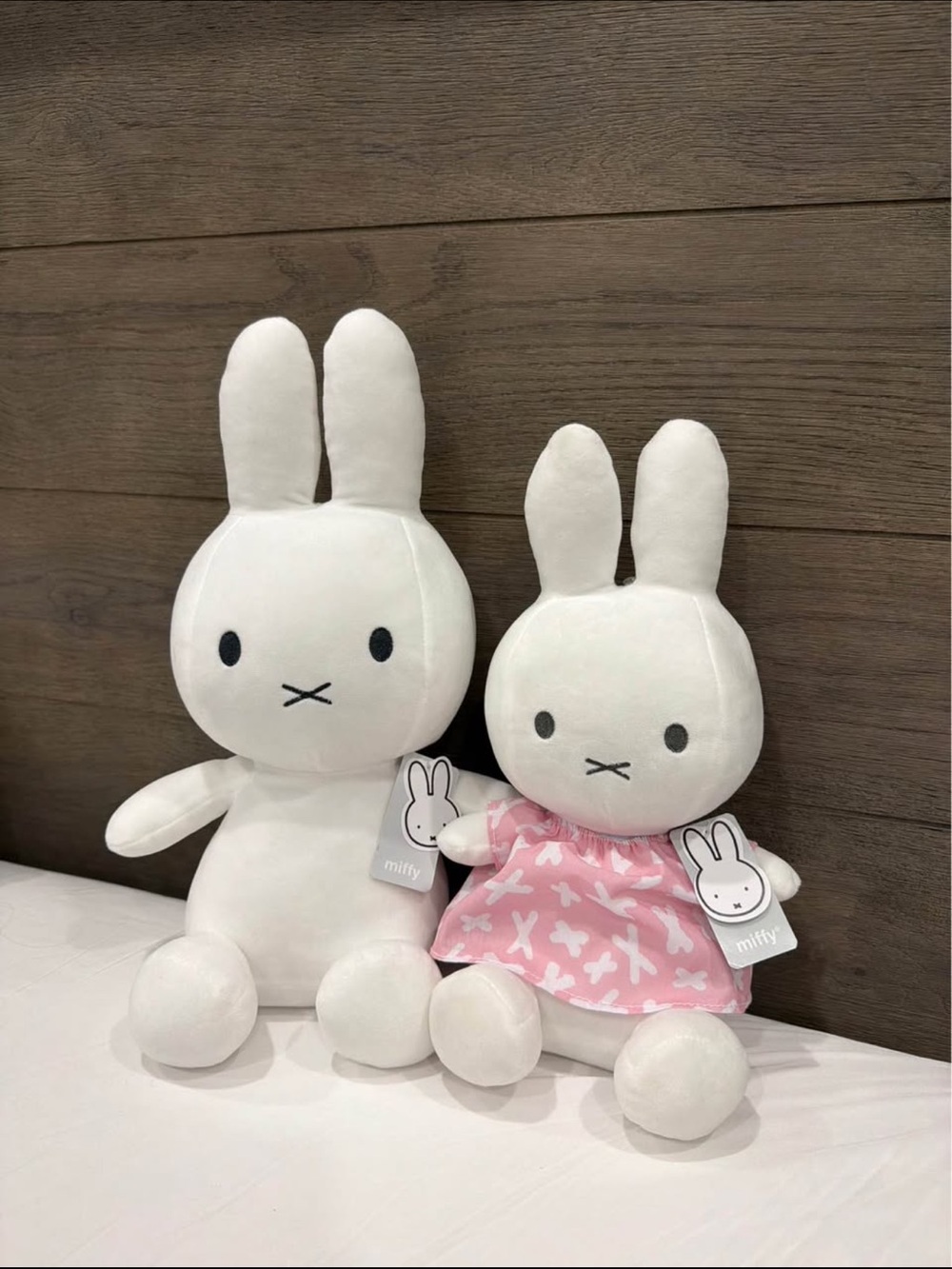 miffy White Plush Bunny with Pink Patterned Dress
